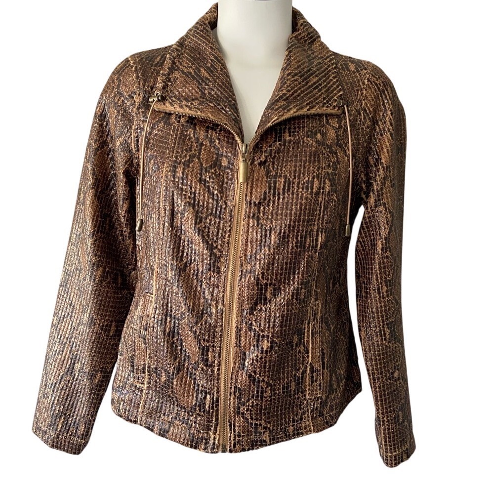 Ruby Red Ladies Sz 6 Zip Front Snake Print Jacket Drawstring Collar New Cond.